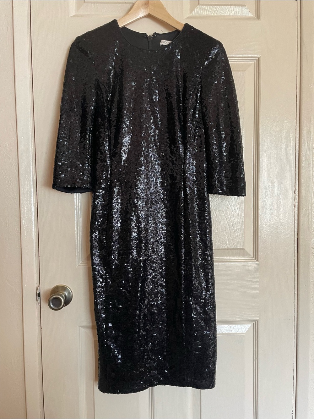 New York & Company Black Sequin Fitted Midi Dress